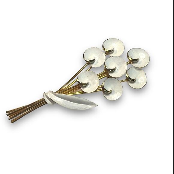 1950s  Mid Century Judy Lee Gold Tone BROOCH & Clip Earrings - Picture 11 of 12